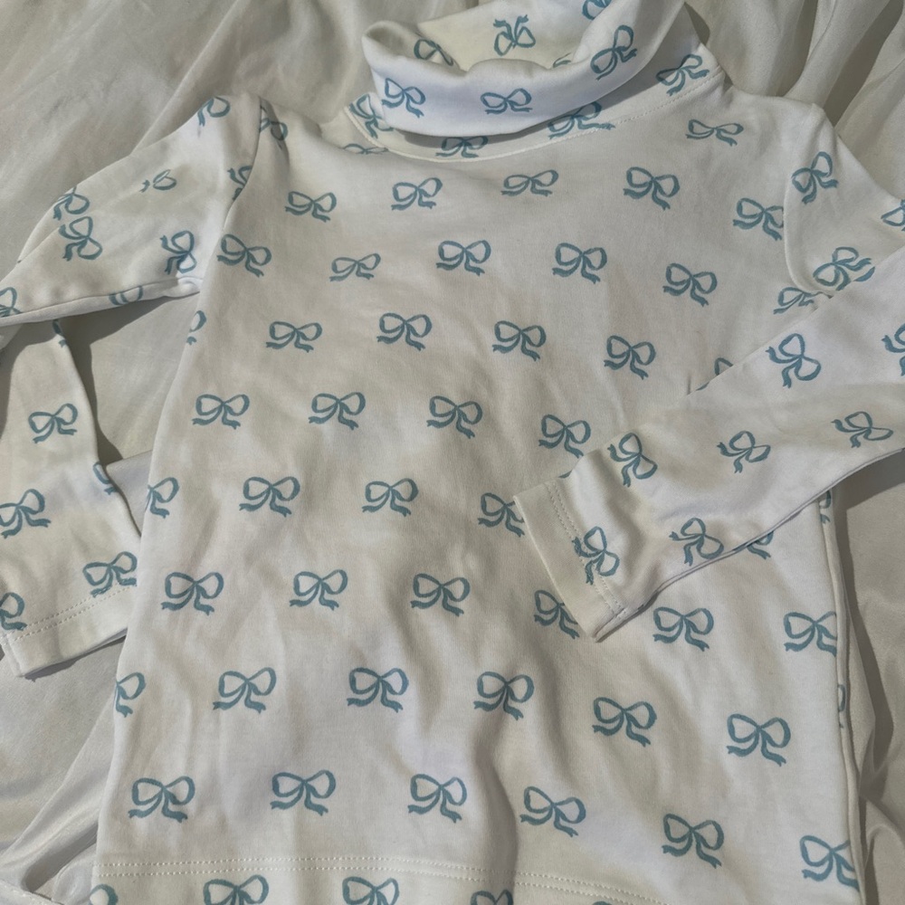 The Beaufort Bonnet Company Blue Bow Long Sleeve Turtleneck